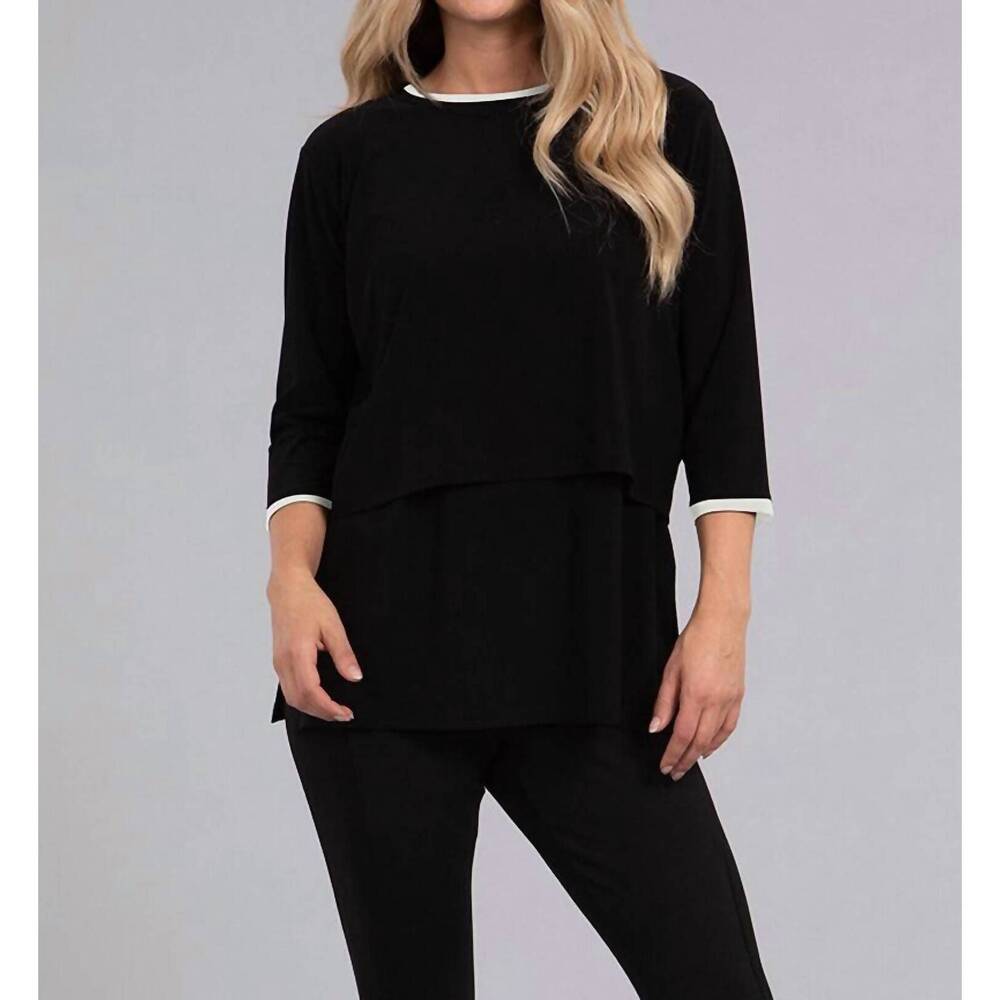 NEW SYMPLI tipped go to cropped t cropped sleeve top in black/ivory